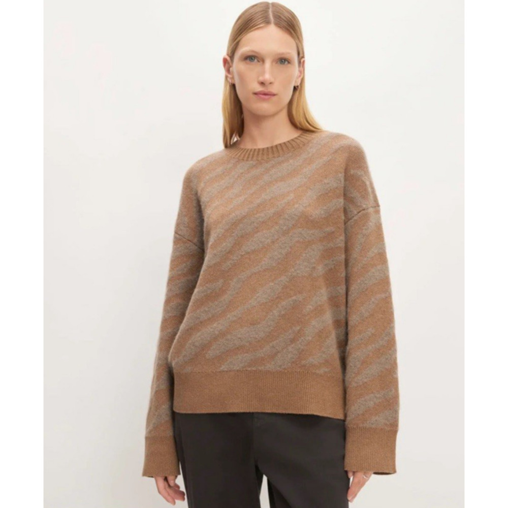 Everlane The Alpaca Tiger Jacquard Crewneck Sweater Small Wool Cotton‎ Cozy Fall